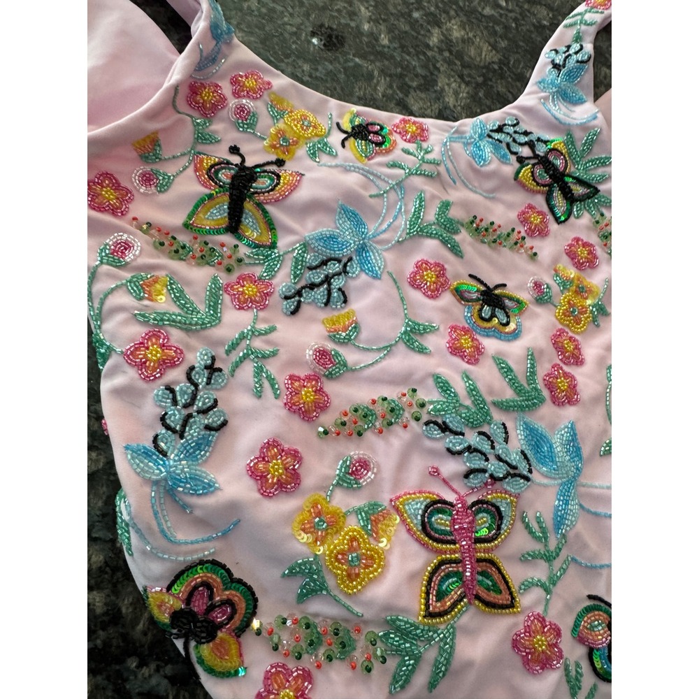 $416 Oceanus Alabama Pink Beaded Butterfly Floral One Piece Swimsuit Women S NWT - Picture 6 of 9